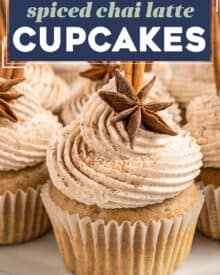 These Chai Latte Cupcakes are the perfect blend of fluffy, soft, and moist. Topped with a generous swirl of a chai-spiced buttercream frosting, they taste just like a chai latte from your favorite coffee shop, and are perfect for the Fall season!