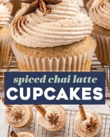 These Chai Latte Cupcakes are the perfect blend of fluffy, soft, and moist. Topped with a generous swirl of a chai-spiced buttercream frosting, they taste just like a chai latte from your favorite coffee shop, and are perfect for the Fall season!