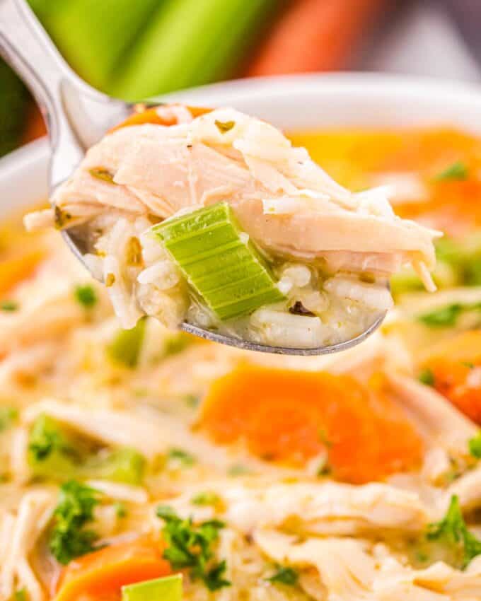 spoonful of chicken and rice soup.