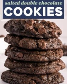 These soft and chewy double chocolate chip cookies are rich and intensely chocolatey thanks to the combination of cocoa powder, sweet chocolate chips, and bold espresso! Perfect for cookie exchanges, dessert trays, or a fun afternoon treat.