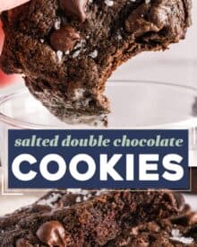 These soft and chewy double chocolate chip cookies are rich and intensely chocolatey thanks to the combination of cocoa powder, sweet chocolate chips, and bold espresso! Perfect for cookie exchanges, dessert trays, or a fun afternoon treat.