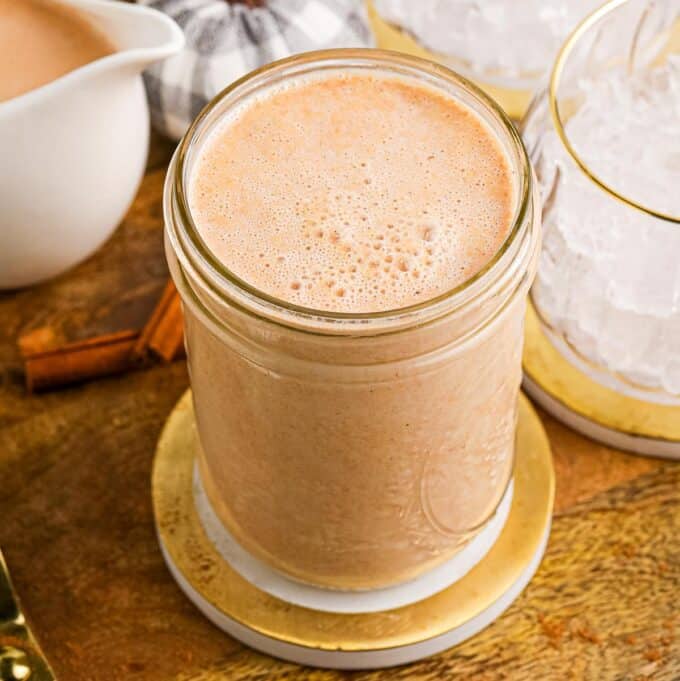 pumpkin spice creamer in glass jar for storage.