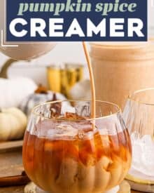 Perfectly spiced and sweetened, this homemade pumpkin spice coffee creamer is made with rich dairy, sweetened condensed milk, pumpkin, vanilla, and warm spices!  Perfect for Fall and Winter, it's the ultimate creamer for hot or iced coffee drinks, and way better than anything from the store!
