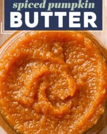 This homemade spiced pumpkin butter is velvety, rich, and tastes like a spread-able version of pumpkin pie! Made with canned pumpkin for convenience, it's great on breads, pastries, used in baking, or just eaten with a spoon!