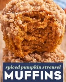 These bakery-style Spiced Pumpkin Streusel Muffins are soft and tender, and bursting with pure Fall flavor in every bite! Perfect as a breakfast or snack, these muffins are also freezer-friendly.