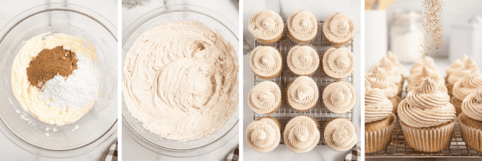 step by step photo collage of how to make chai spiced buttercream.