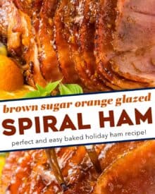 This holiday season, make the most delicious brown sugar orange glazed spiral ham. It only takes about 5 minutes to prep, and the simple 5 ingredient glaze is absolutely mouthwatering! It's all cooked until tender and juicy, then basted until perfectly sticky and caramelized!