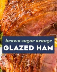 This holiday season, make the most delicious brown sugar orange glazed spiral ham. It only takes about 5 minutes to prep, and the simple 5 ingredient glaze is absolutely mouthwatering! It's all cooked until tender and juicy, then basted until perfectly sticky and caramelized!