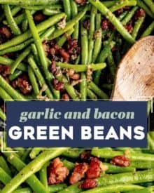 Simple and easy, these garlic green beans with bacon and Parmesan cheese are made using fresh green beans that are cooked until crisp tender, and seasoned with bold flavors! They’re the perfect side dish that even the kids will love!