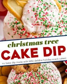 This simple 5 ingredient (plus optional garnishes) Christmas Tree Cake Dip is perfect for any holiday gathering or party. Made with delicious Little Debbie Christmas tree cakes, this dip doesn't require any chilling, and has two different versions so you can make the one you love most!