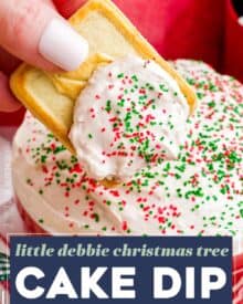 This simple 5 ingredient (plus optional garnishes) Christmas Tree Cake Dip is perfect for any holiday gathering or party. Made with delicious Little Debbie Christmas tree cakes, this dip doesn't require any chilling, and has two different versions so you can make the one you love most!