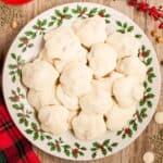 pile of polar bear paw candy on a holiday plate.