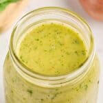 basil shallot vinaigrette in a mason jar