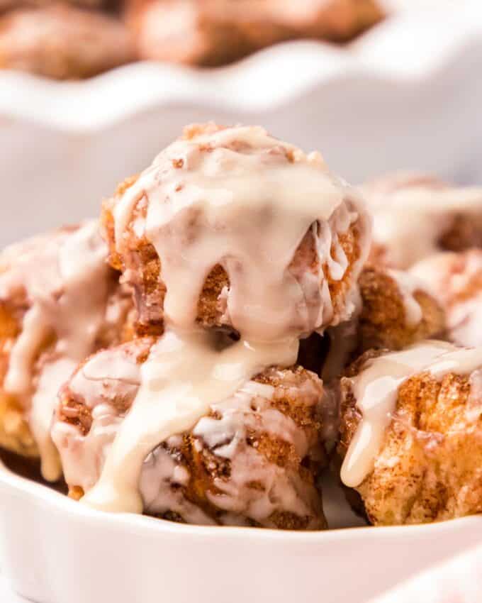 monkey bread bites coated in a sweet glaze.