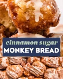Monkey bread is a family-favorite sweet breakfast treat that's so easy to make! This version uses canned biscuit dough (nice and simple!) that's rolled in cinnamon sugar and baked until gooey and browned. Topped with a classic sweet glaze, each bite tastes like the center part of a cinnamon roll!