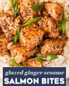 Tender and flaky bites of salmon are coated with a ginger sesame sauce, all cooked together in one pan, and ready in about 20-25 minutes. Serve with some rice and vegetables and you have a quick and easy (and healthy!) dinner on the table!