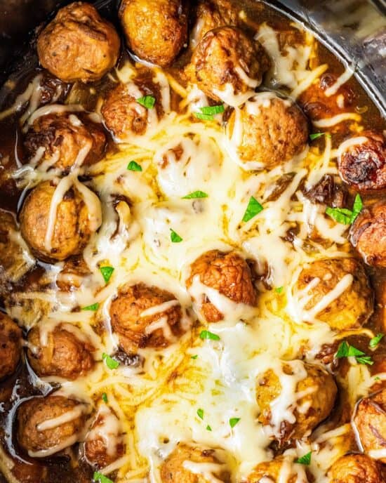 Slow Cooker French Onion Meatballs - The Chunky Chef