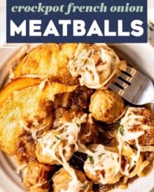 Everything you love about classic French onion dip, combined with meatballs and made so easily in the slow cooker! This meatball recipe is perfect as a fun dinner, or even an appetizer, and is made using just 4 ingredients.