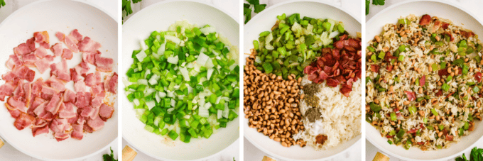 step by step photo collage of how to make hoppin john.