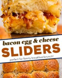 These breakfast sliders have everything you love about your favorite fast food breakfast sandwich, in fun, slider form! Great to make for a big family breakfast, or to meal prep ahead for the week.