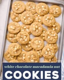 These bakery-style white chocolate macadamia nut cookies are soft and chewy, and oh so delicious! Perfect for cookie exchanges, dessert trays, or a fun afternoon treat.
