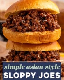 These sweet and savory homemade asian-style sloppy joes are made with simple ingredients, are easy to customize to your tastes, and are ready in less than 30 minutes! This easy to make recipe is a family-friendly dinner that you can even make ahead of time and/or freeze. 