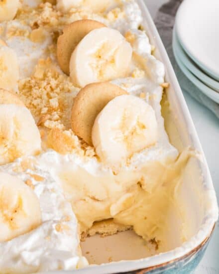 This banana pudding recipe is rich, creamy, and tastes like the one Grandma used to make! This recipe is semi-homemade, comes together quickly, and is always a crowd-pleaser!