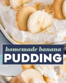 This banana pudding recipe is rich, creamy, and tastes like the one Grandma used to make! This recipe is semi-homemade, comes together quickly, and is always a crowd-pleaser!