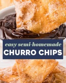 Everything you love about churros, in fun and snack-able chip form! These churro chips are perfect for dipping, or used as a base for some Mexican-style dessert nachos! With both fried and baked directions, you can find a method that works best for you.