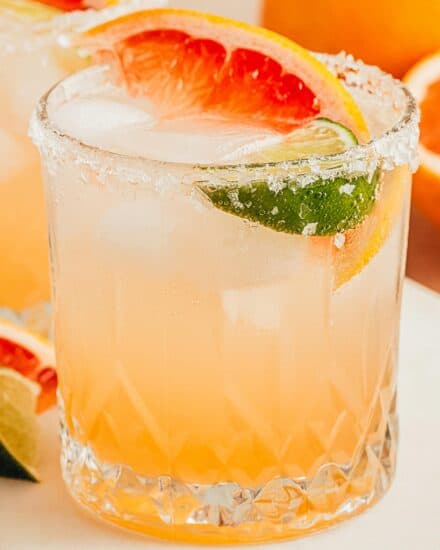 This crisp and refreshingly tart/sweet paloma cocktail is a classic for a reason; it's delicious! Perfect for sipping on a hot day, or for a fun party.