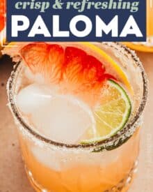 This crisp and refreshingly tart/sweet paloma cocktail is a classic for a reason; it's delicious! Perfect for sipping on a hot day, or for a fun party.