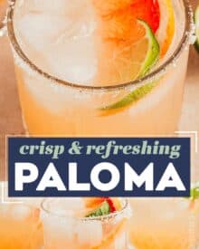 This crisp and refreshingly tart/sweet paloma cocktail is a classic for a reason; it's delicious! Perfect for sipping on a hot day, or for a fun party.