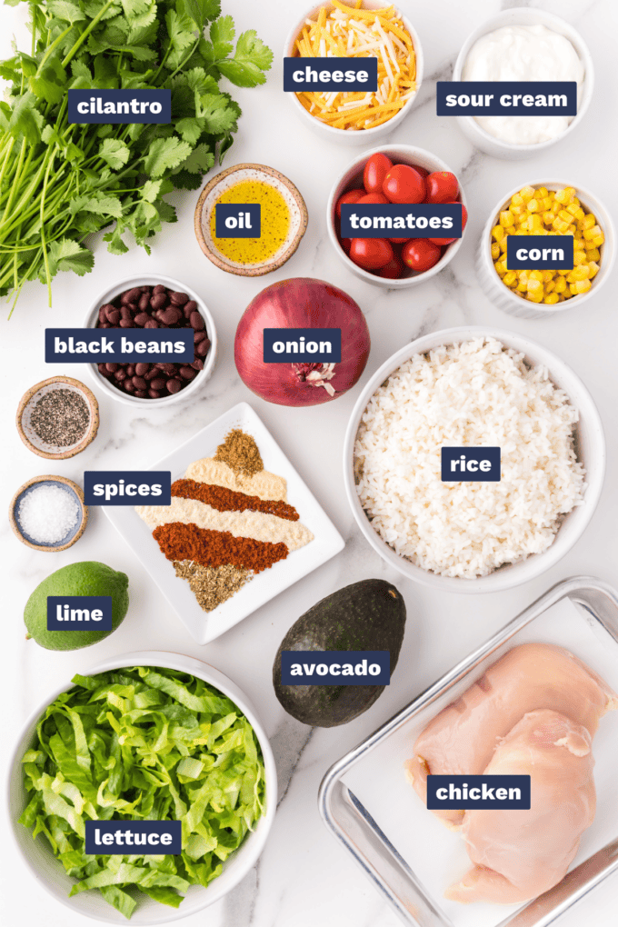 ingredients needed to make chicken burrito bowls
