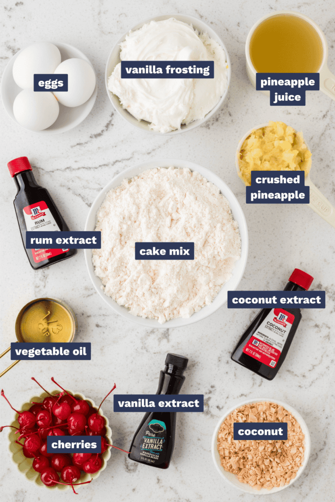 ingredients needed to make pina colada cupcakes