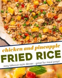 This takeout-style chicken and pineapple fried rice is packed with flavor, and on the table in 30 minutes or less! You'll love how easy this dinner recipe is to make and customize. It's great for meal prep as well!