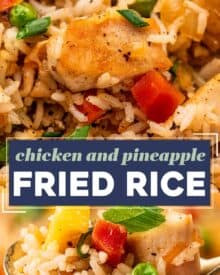 This takeout-style chicken and pineapple fried rice is packed with flavor, and on the table in 30 minutes or less! You'll love how easy this dinner recipe is to make and customize. It's great for meal prep as well!