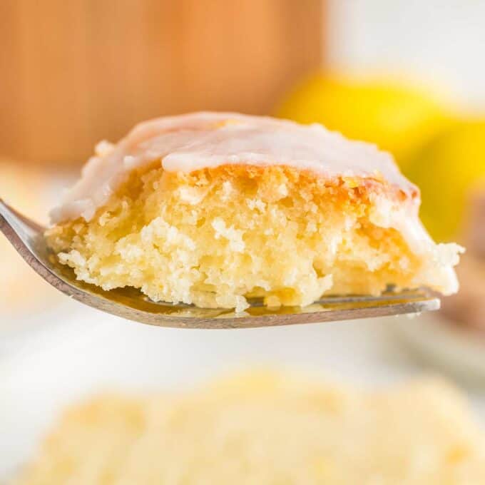 forkful of lemon loaf quick bread