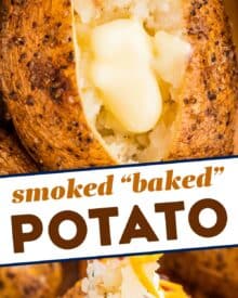 Russet potatoes are rubbed with a garlic salt and pepper blend, then cooked to fluffy perfection in the smoker, infusing the potatoes with a gloriously smoky flavor. They have ultra crispy and flavorful skins and soft and creamy insides, and are ready to be turned into a great side dish, potato bar, or more!