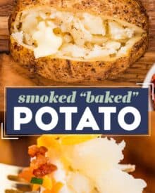 Russet potatoes are rubbed with a garlic salt and pepper blend, then cooked to fluffy perfection in the smoker, infusing the potatoes with a gloriously smoky flavor. They have ultra crispy and flavorful skins and soft and creamy insides, and are ready to be turned into a great side dish, potato bar, or more!