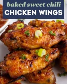 This recipe for juicy and crispy baked chicken wings uses a simple marinade and homemade sweet chili sauce, and a cooking method that yields some of the best wings you’ll have! Perfect for game day tailgates, parties, and more!