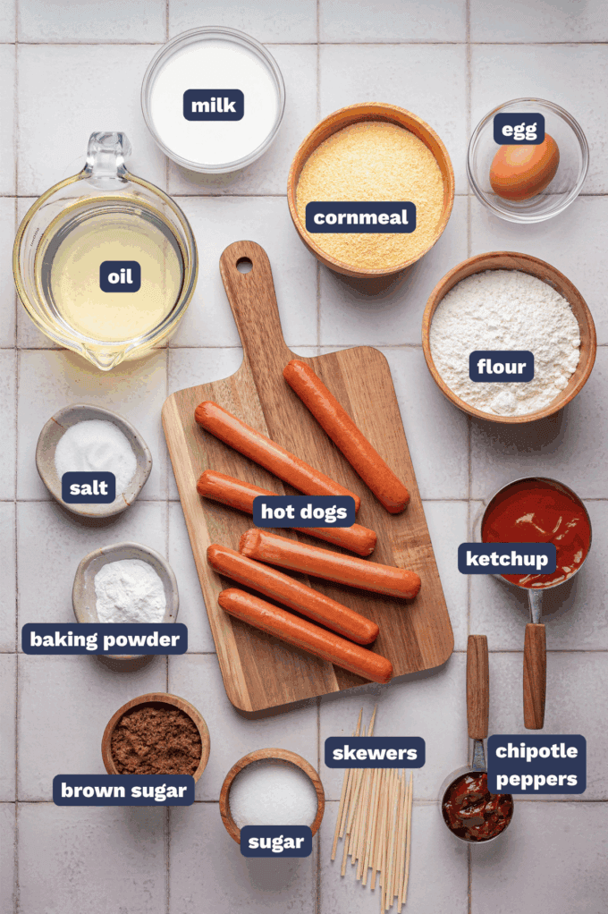 ingredients for making homemade mini corn dogs