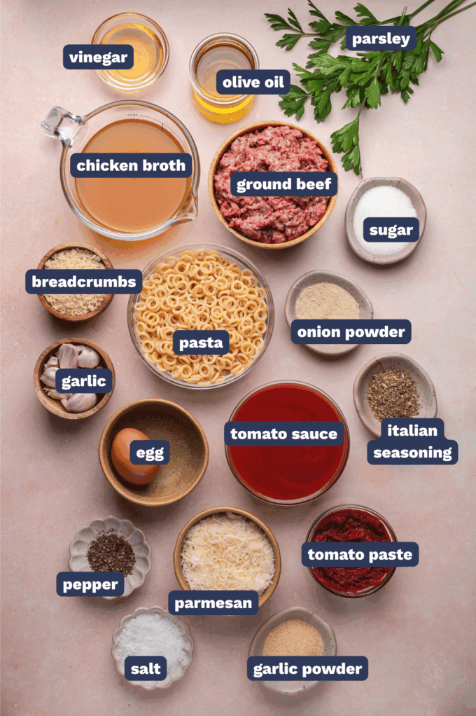 ingredients needed to make homemade spaghettios and meatballs