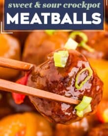 These Sweet and Sour Crockpot Meatballs are made easily with frozen meatballs and cooked low and slow in a mouthwatering sweet and savory sauce! Perfect for parties, game day tailgating, or a fun dinner!