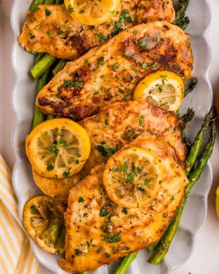Chicken francese is a simple yet delicious dinner made of juicy thin-sliced chicken breasts that are seared, then smothered in a lemon and white wine butter sauce. Made with simple ingredients, in one pan, and in less than 45 minutes, including prep time!