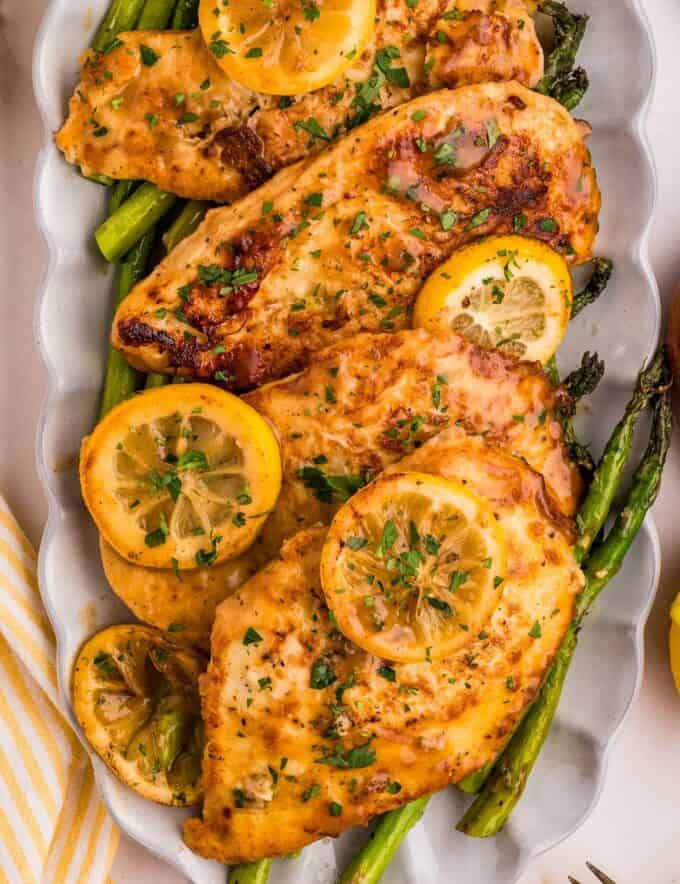 Chicken francese is a simple yet delicious dinner made of juicy thin-sliced chicken breasts that are seared, then smothered in a lemon and white wine butter sauce. Made with simple ingredients, in one pan, and in less than 45 minutes, including prep time!