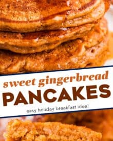 Start a frigid morning off right with a big stack of these fluffy and melt in your mouth gingerbread pancakes. These pancakes are so tender, and loaded with molasses and warm and cozy spices!