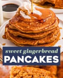 Start a frigid morning off right with a big stack of these fluffy and melt in your mouth gingerbread pancakes. These pancakes are so tender, and loaded with molasses and warm and cozy spices!