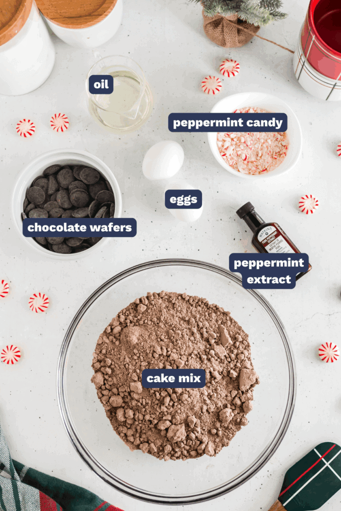 ingredients needed to make chocolate peppermint cake mix cookies