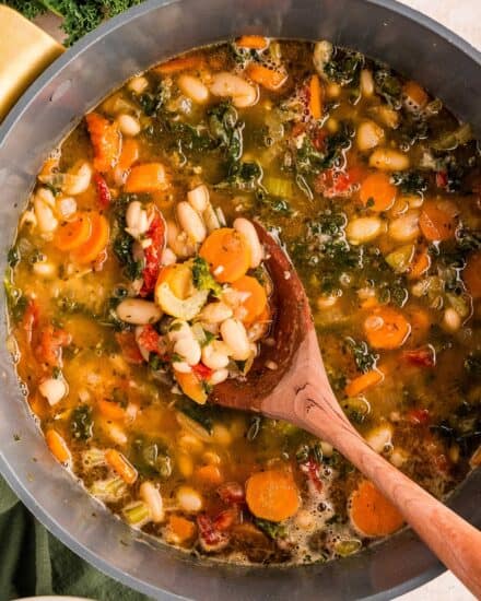 This hearty yet light tuscan white bean soup is a filling vegetarian meal that's easy to make in one pot on the stovetop! Easy to change up to your family's tastes, you'll love a big bowl of this comforting soup.