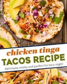 These easy chicken tinga tacos are made with tender and juicy shredded chicken that's simmered in a bold and smoky chipotle sauce! The chicken is perfect in tacos, burritos, enchiladas, nachos, and more!